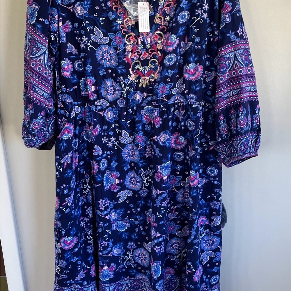 NWT Soft Surroundings Mirapani Embroidered Dress L